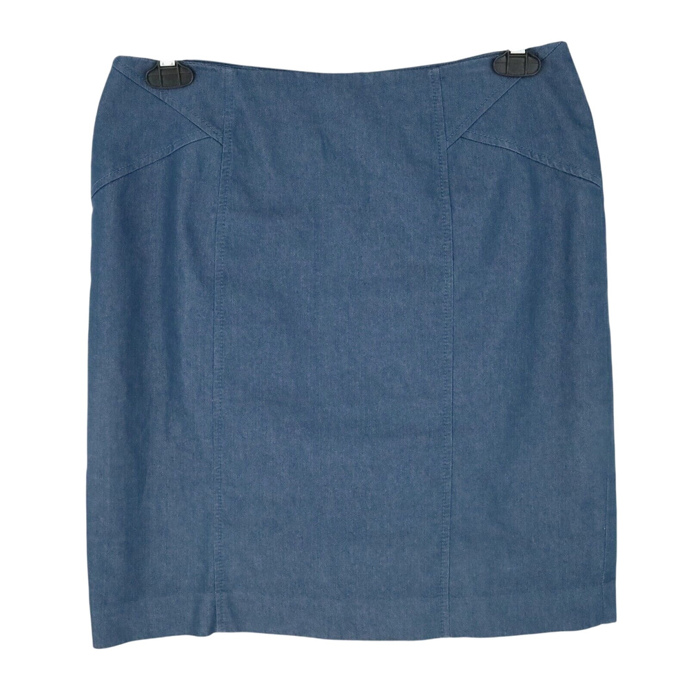 Anne Klein Skirt Womens 8 Blue Straight Pencil Lined Cotton Blend Zip Career